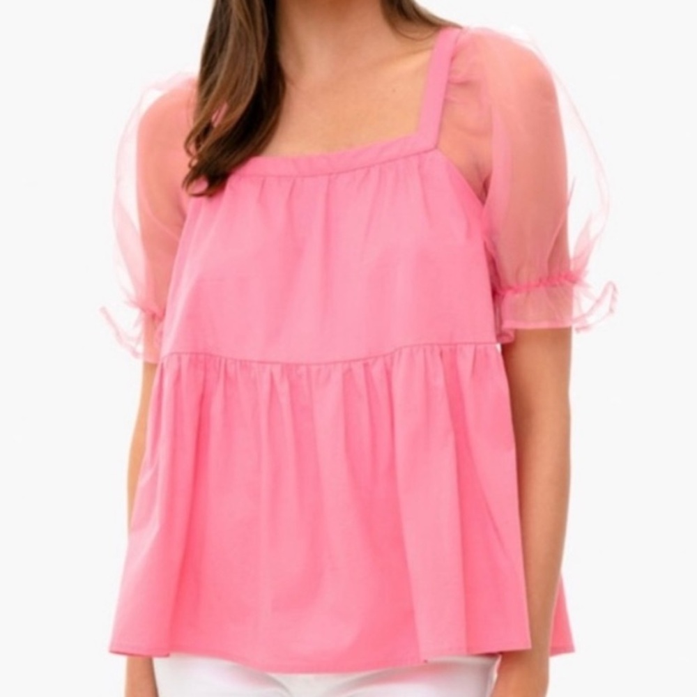 Pomander Place pink puff sleeve blouse